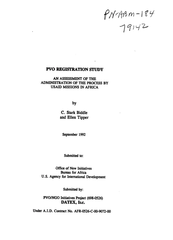 PVO registration study : an assessment of the administration of the process by USAID missions in Africa