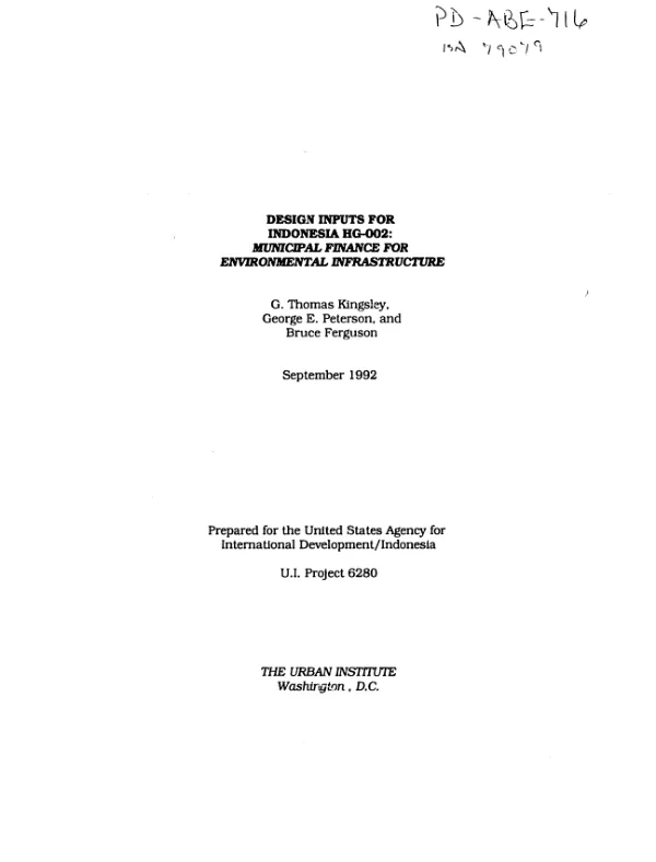 Design inputs for Indonesia HG-002 : municipal finance for environmental infrastructure
