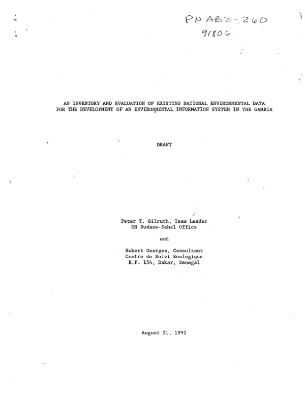 Inventory and evaluation of existing national environmental data for the development of an environmental information system in The Gambia