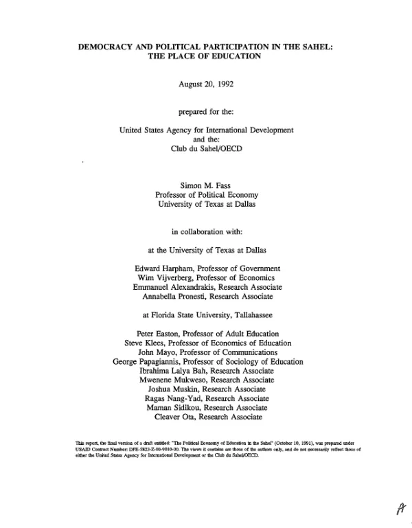 Democracy and political participation in the Sahel : the place of education