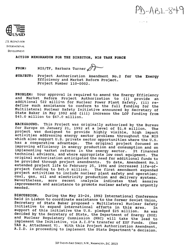 Project authorization amendment no. 2 for the energy efficiency and market reform project