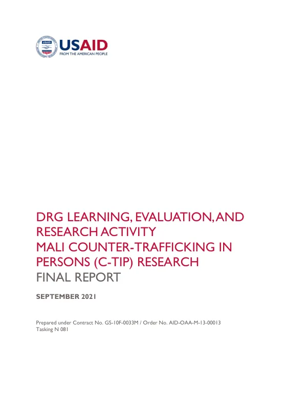 DRG learning, evaluation, and research activity : Mali counter-trafficking in persons (C-TIP) research : final report