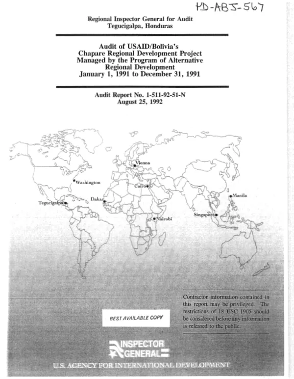 Audit of USAID/Bolivia"s Chapare regional development project managed by the Program of Alternative Regional Development : January 1, 1991 to December 31, 1991