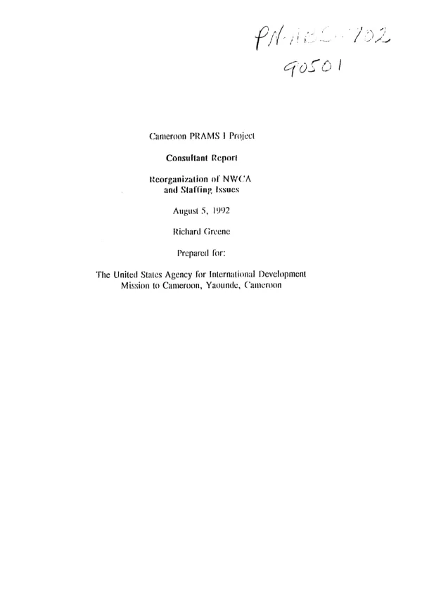 Cameroon PRAMS I project consultant report : reorganization of NWCA [North West Cooperative Association] and staffing issues