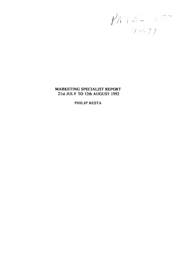 Marketing specialist report, 21st July to 12th August 1992