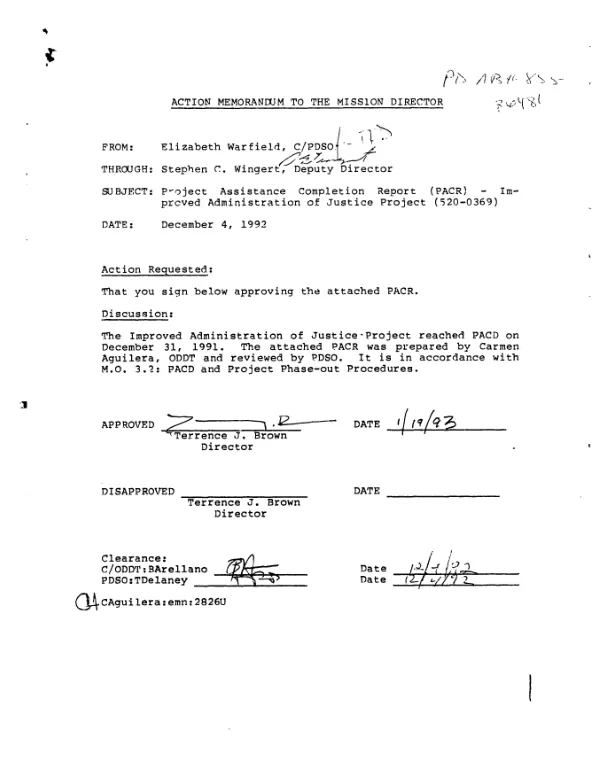Project assistance completion report (PACR) : improved administration of justice project (520-0369)