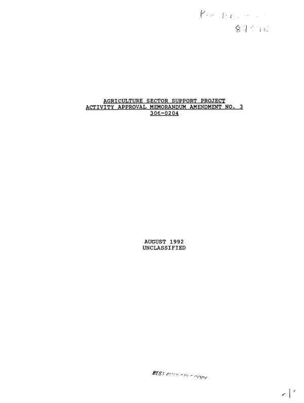 Agriculture sector support project : activity approval memorandum amendment no. 3, 306-0204