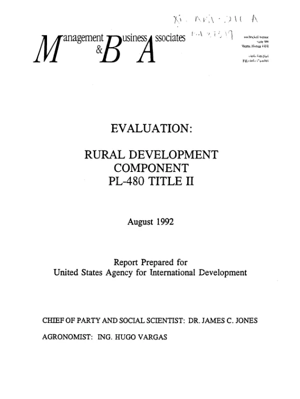 Evaluation : rural development component -- PL-480, Title II