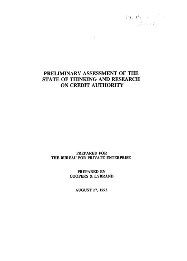 Preliminary assessment of the state of thinking and research on credit authority