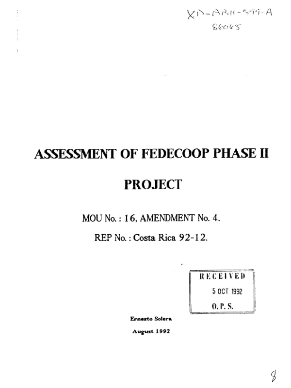 Assessment of FEDECOOP phase II project, MOU no. 16, amendment no. 4, rep. no. Costa Rica 92-12
