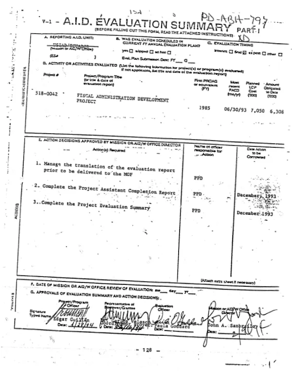 Final evaluation of Ecuador : fiscal administration development project