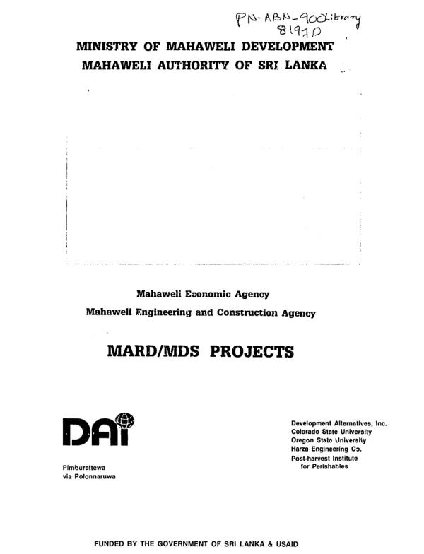 Wetland assessment of zones 1 & 5 : Mahaweli agriculture and rural development project