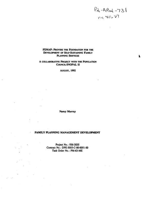 FEMAP : provide the foundation for the development of self-sustaining family planning services