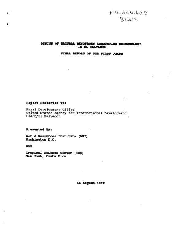 Design of natural resources accounting methodology in El Salvador : final report of the first phase
