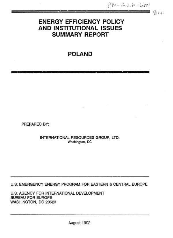 Energy efficiency policy and institutional issues : summary report -- Poland