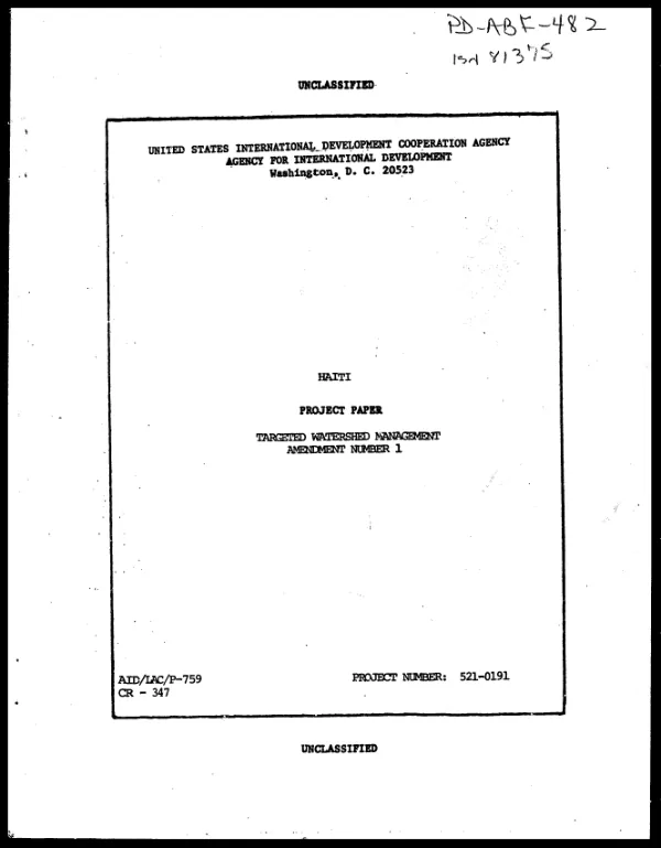 Targeted watershed management : amendment no. 1