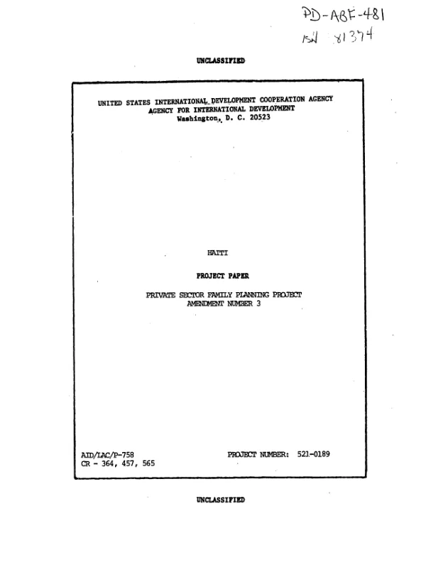Private sector family planning : amendment no. 3