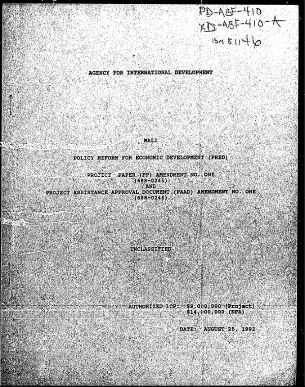 Policy reform for economic development (PRED) : amendment no. 1