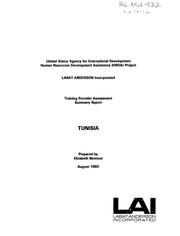 Training provider assessment : summary report -- Tunisia