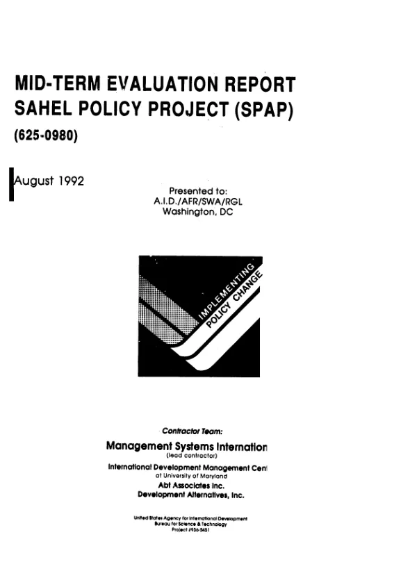 Mid-term evaluation report : Sahel policy project (SPAP) (625-0980)