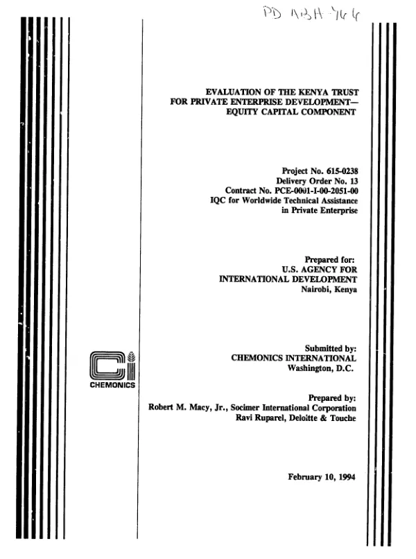 Evaluation of the Kenya Trust for Private Enterprise Development : equity capital component