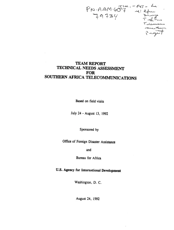 Team report : technical needs assessment for Southern Africa telecommunications