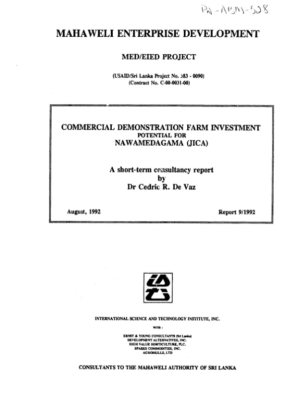 Mahaweli enterprise development project : Nawamedagama (JICA) Farm