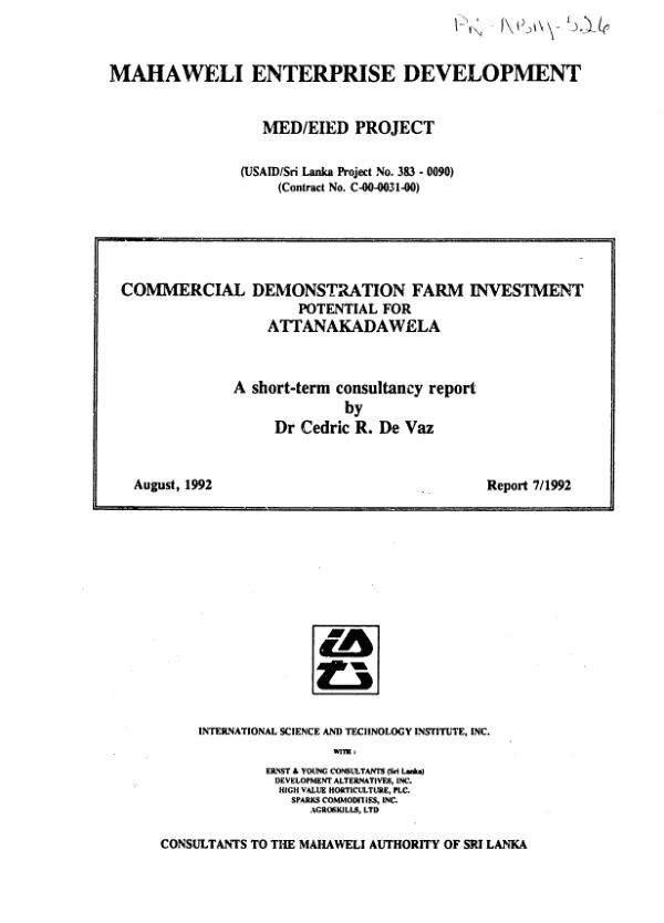 Mahaweli enterprise development project : Attanakadawela Farm