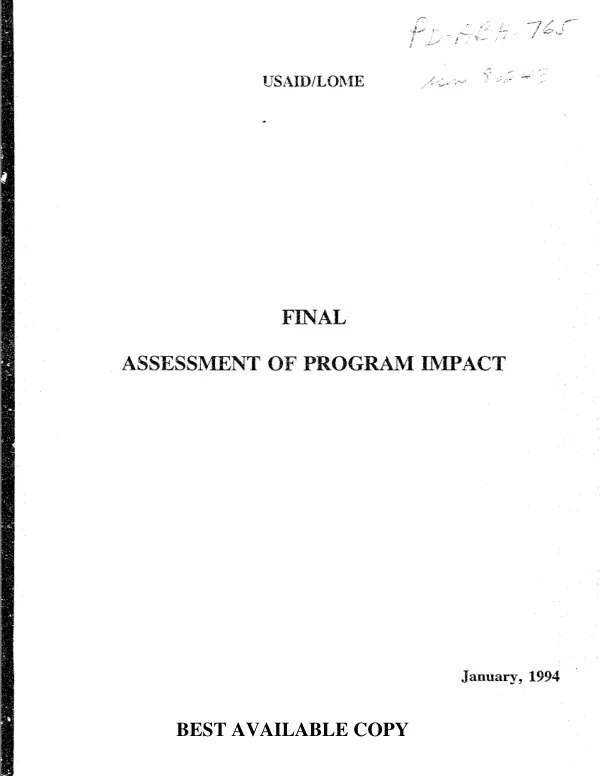 USAID/Lome : final assessment of program impact