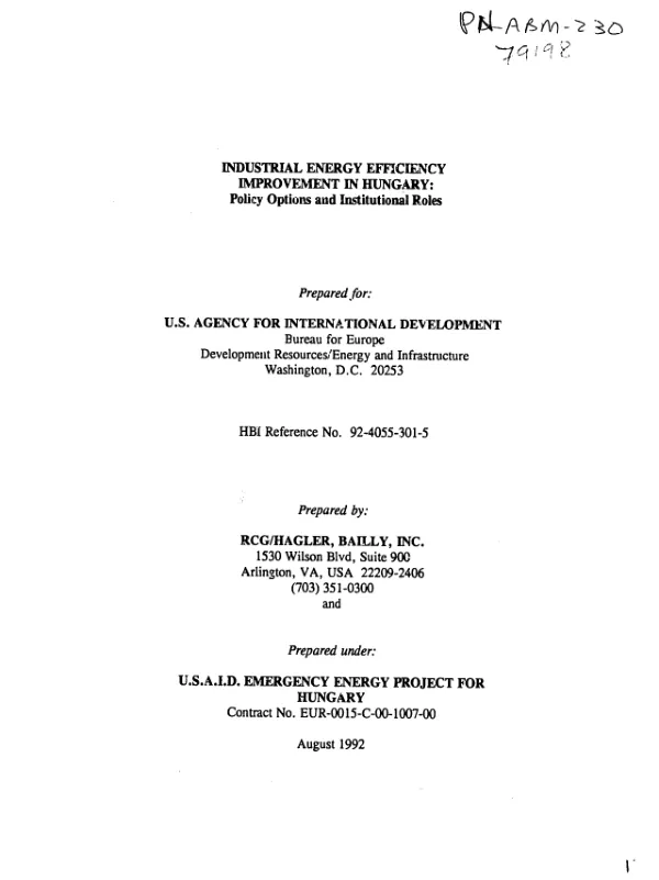 Industrial energy efficiency improvement in Hungary : policy options and institutional roles