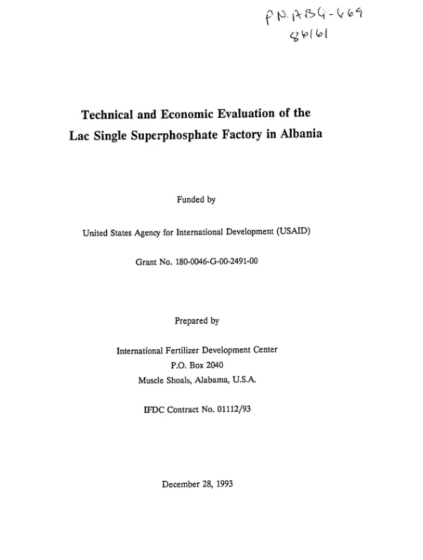 Technical and economic evaluation of the Lac Single Superphosphate Factory in Albania