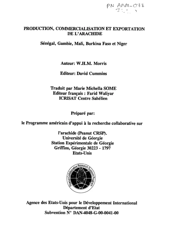 Production, commercialisation et exportation de l"arachide : Senegal, Gambie, Mali, Burkina Faso et Niger