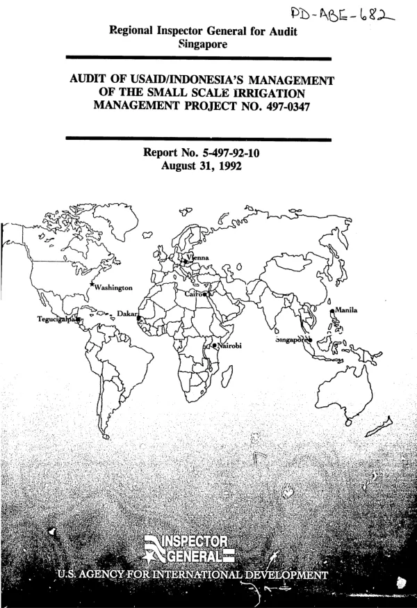 Audit of USAID/Indonesia"s management of the small scale irrigation management project no. 497-0347