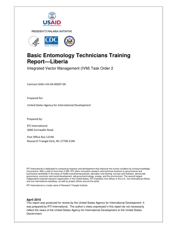 Basic Entomology Technicians Training Report - Liberia