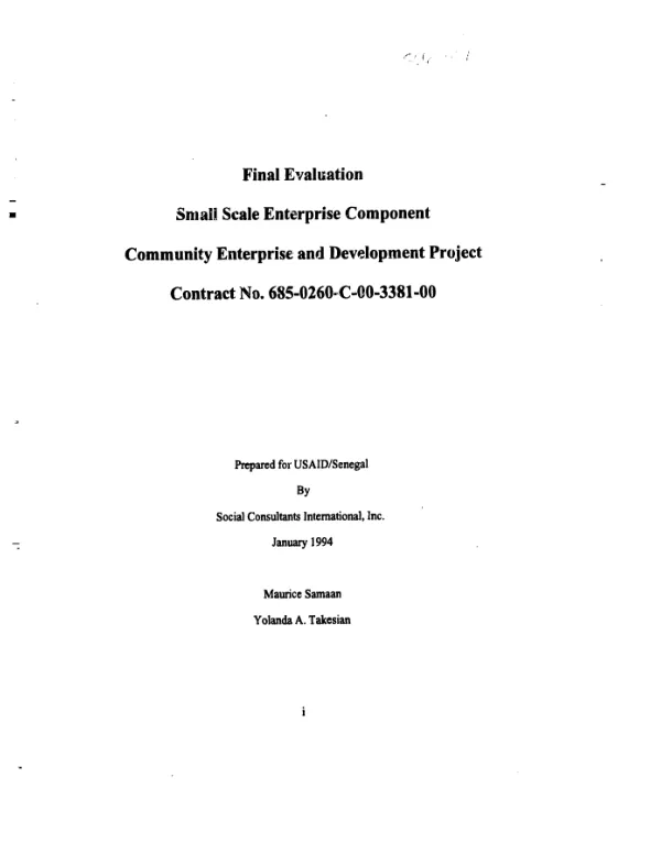 Final evaluation : small scale enterprise component community enterprise and development project, contract no. 685-0260-C-00-3381-00