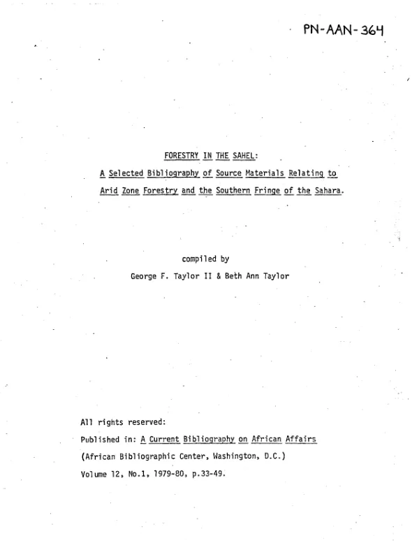 Forestry in the Sahel : a selected bibliography of source materials relating to arid zone forestry and the southern fringe of the Sahara
