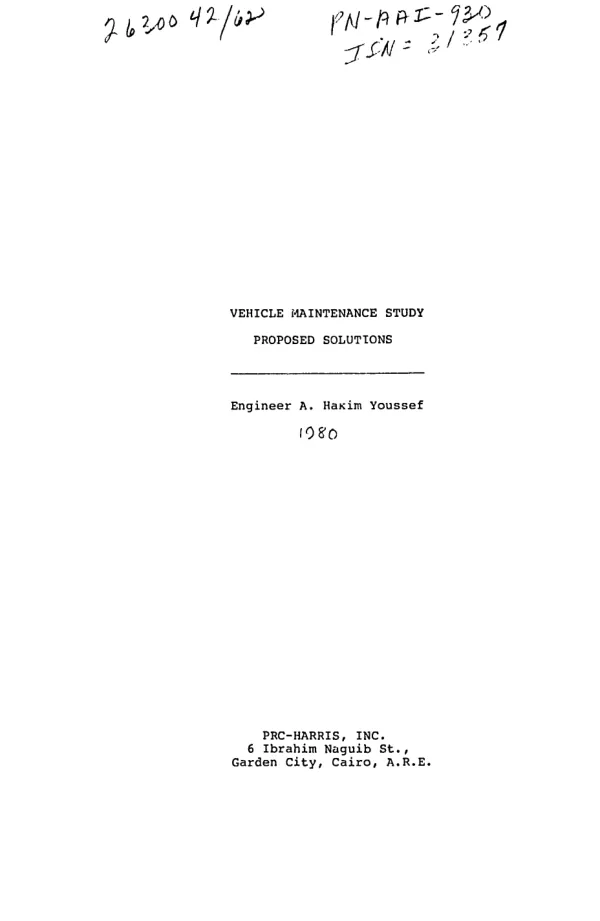 Vehicle maintenance study : proposed solutions