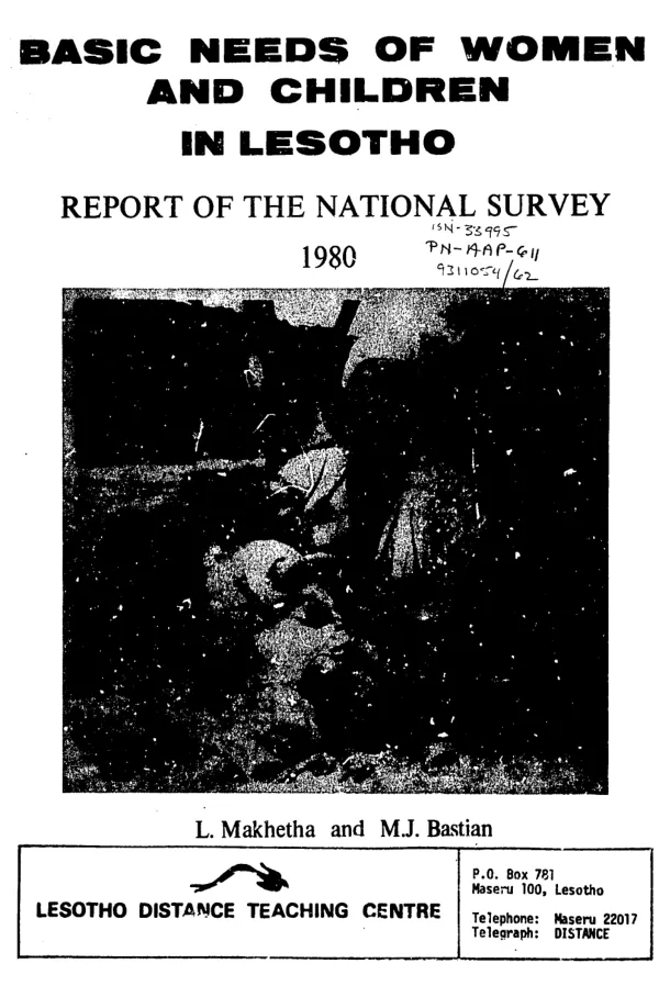 Basic needs of women and children in Lesotho : report of the national survey 1980