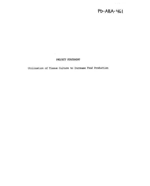 Project statement : utilization of tissue culture to increase food production