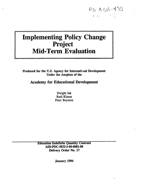 Implementing policy change project : mid-term evaluation