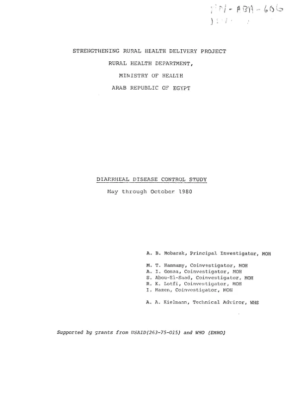 Diarrheal disease control study : May through October 1980