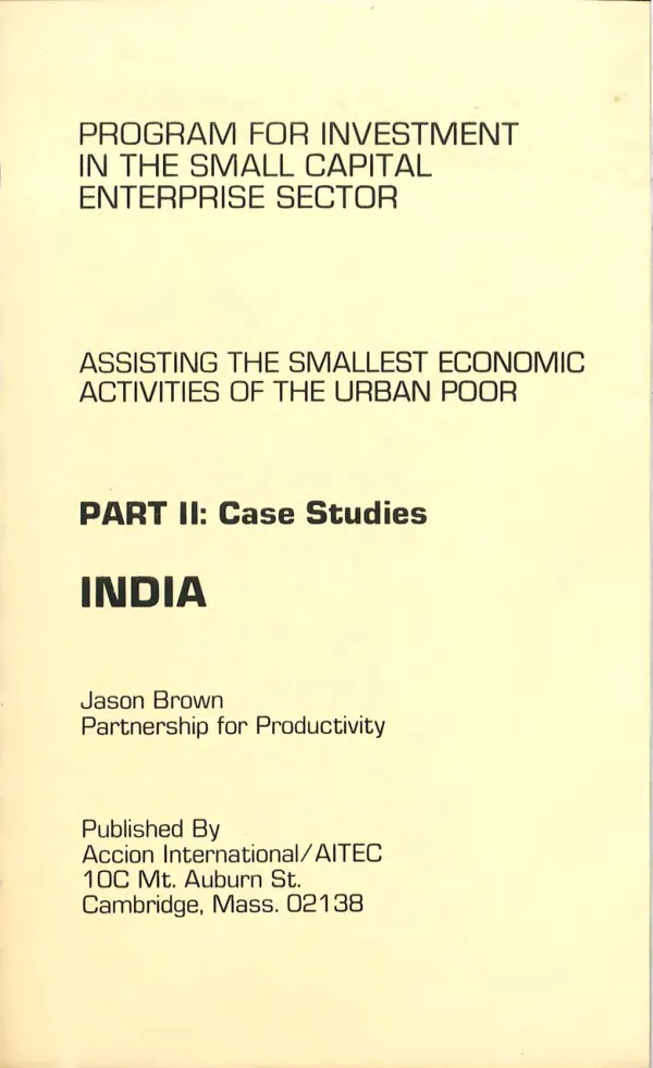 Assisting the smallest economic activities of the urban poor, part II : case studies - India