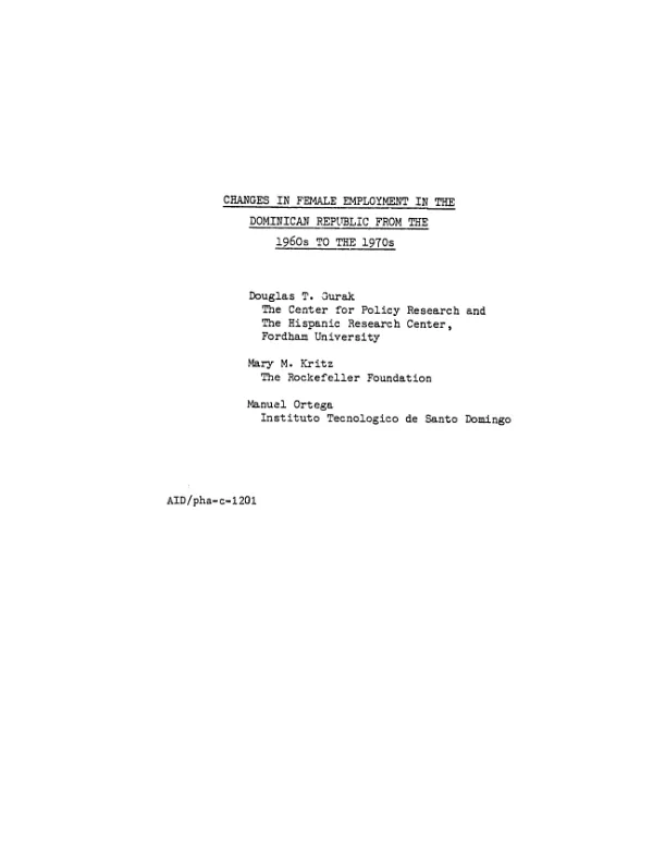Changes in female employment in the Dominican Republic from the 1960"s to the 1970"s