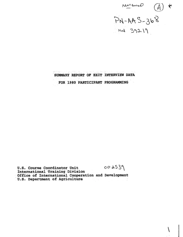 Summary report of exit interview data for 1980 participant programming