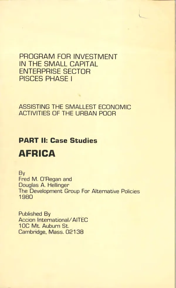 Assisting the smallest economic activities of the urban poor, part II : case studies - Africa