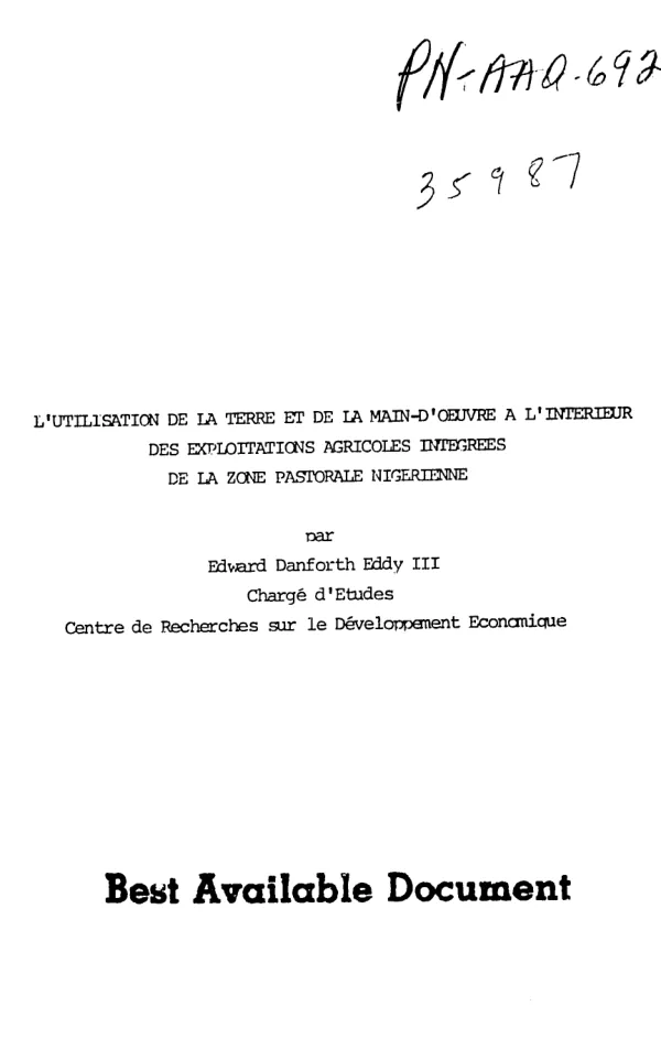 Utilisation de la terre et de la main - d"oeuvre a l"interieur des exploitations agricoles integrees de la zone pastorale Nigerienne