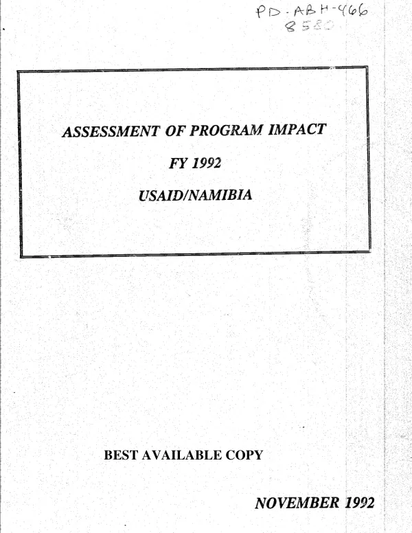 Assessment of program impact, FY 1992 : USAID/Namibia