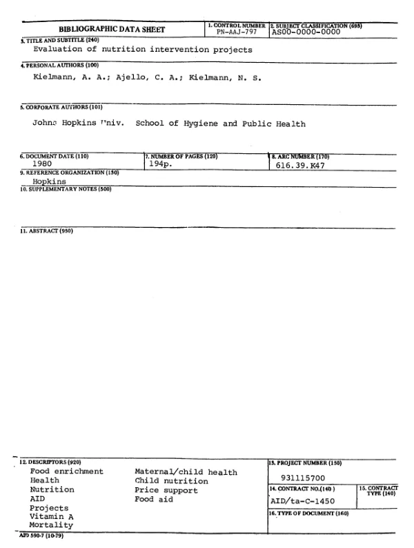 EVALUATION OF NUTRITION INTERVENTION PROJECTS