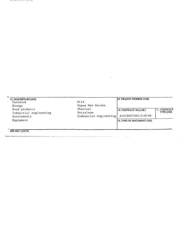 WOOD FUEL USE IN PAPUA NEW GUINEA : AN ASSESSMENT OF INDUSTRIAL COMBUSTION EQUIPMENT