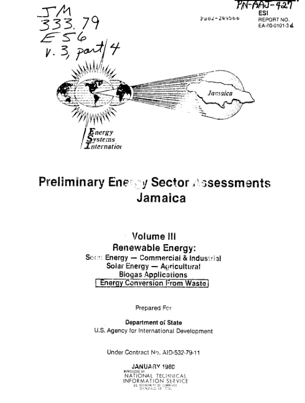 PRELIMINARY ENERGY SECTOR ASSESSMENTS OF JAMAICA, V. 3, RENEWABLE ENERGY : ENERGY CONSERVATION FROM WASTE
